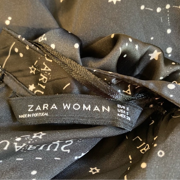 ZARA Black White Silky Star Constellation Astrology Print Long Sleeve Blouse - Picture 7 of 11